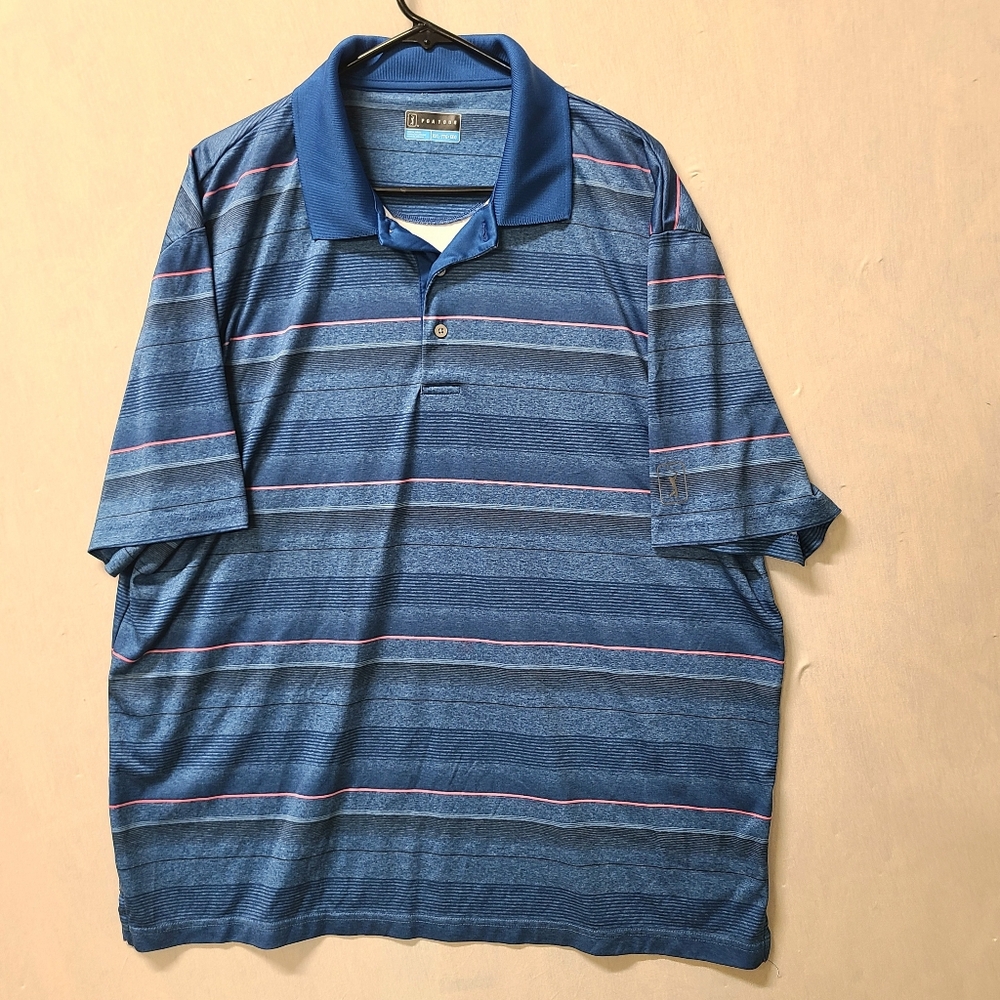 PGA Tour XXL Men’s  Golf Polo Striped 100% Polyester Collared Short Sleeve Multi